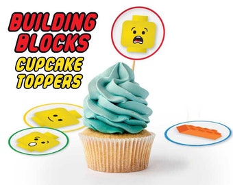 Building blocks inspired cupcake toppers