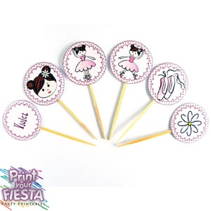 Print Your Fiesta editable printable party set Ballerina Party Kit cards, cupcake wrappers, toppers, flower, headband Opening SALE image 4