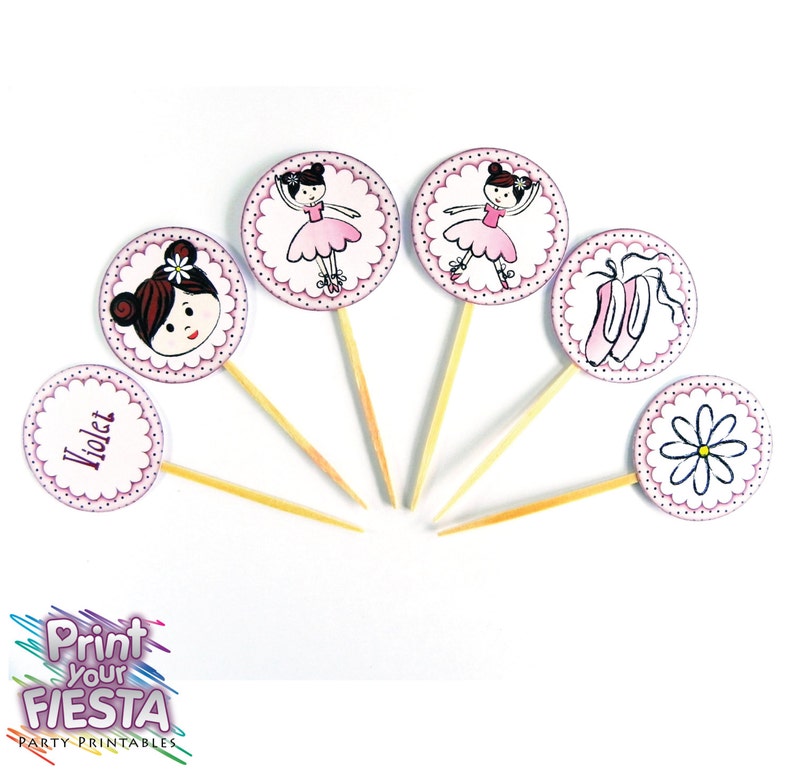 Print Your Fiesta editable printable party set Ballerina Party Kit cards, cupcake wrappers, toppers, flower, headband Opening SALE image 4