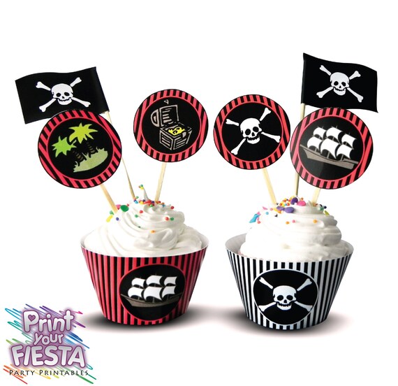 Print Your Fiesta editable digital party set - Pirate Adventure Cupcake ...