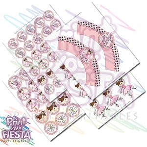 Print Your Fiesta editable printable party set Ballerina Party Kit cards, cupcake wrappers, toppers, flower, headband Opening SALE image 5