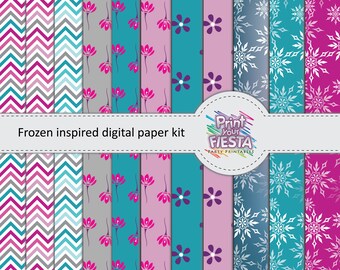 Enchanting Winter Wonderland Digital Paper Set - Purple Florals, Zigzag Elegance, and Snowflakes