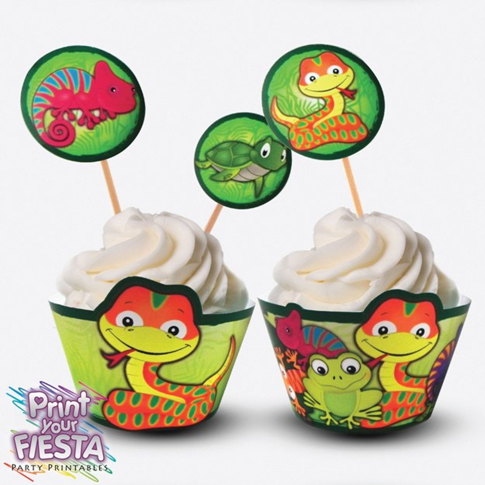 Print Your Fiesta Reptile Party Printable Cupcake Kit - Cupcake ...