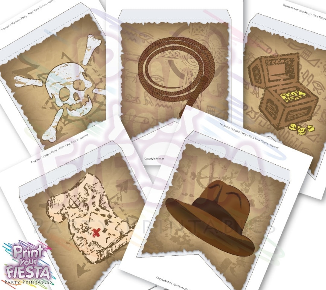Treasure Hunter Indiana Jones Inspired Banner Complete Abc, 26 Pennants