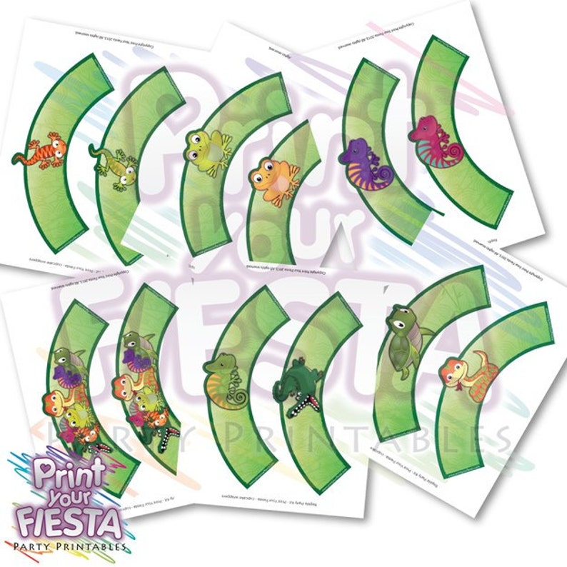 Print Your Fiesta Reptile Party Printable Cupcake Kit - Cupcake ...