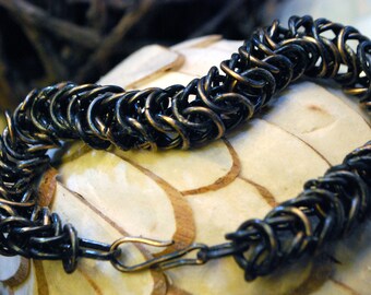 Chainmaille bracelet in bronze with oxidized finish.