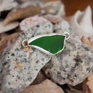Green Sea Glass Pendant, Sea Glass Necklace, Silver Sea Glass Necklace, Sea Glass Jewelry, Green Jewelry, Chain Necklace, Sea Glass, Glass