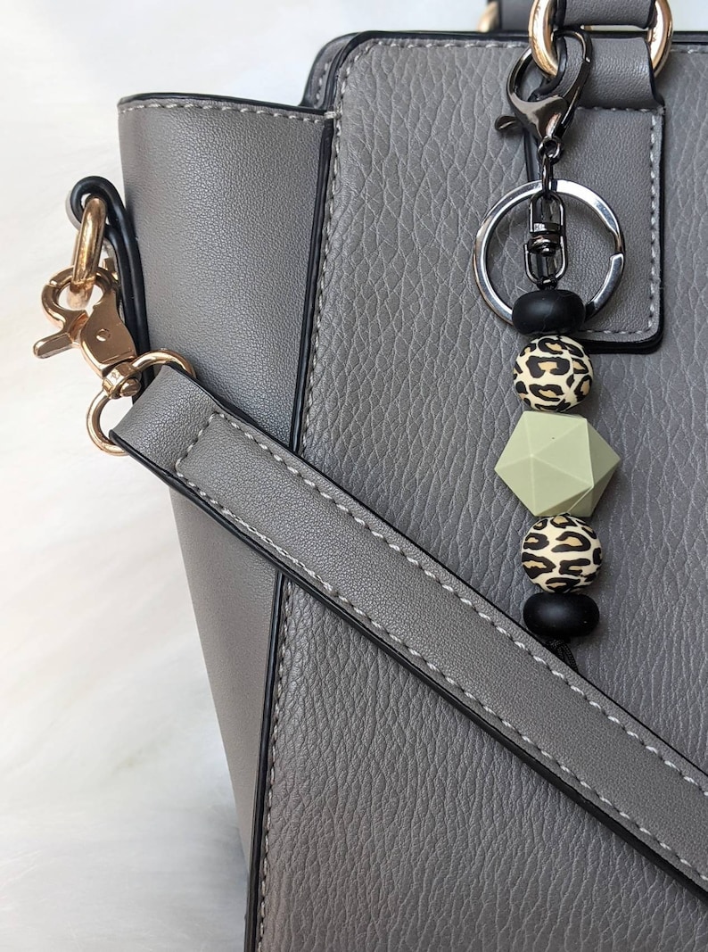 Leopard Print Keychain Green and Leopard Silicone Bead Keychain or Lanyard Leopard Print Lanyard Breakaway Lanyard BPA Free Silicone