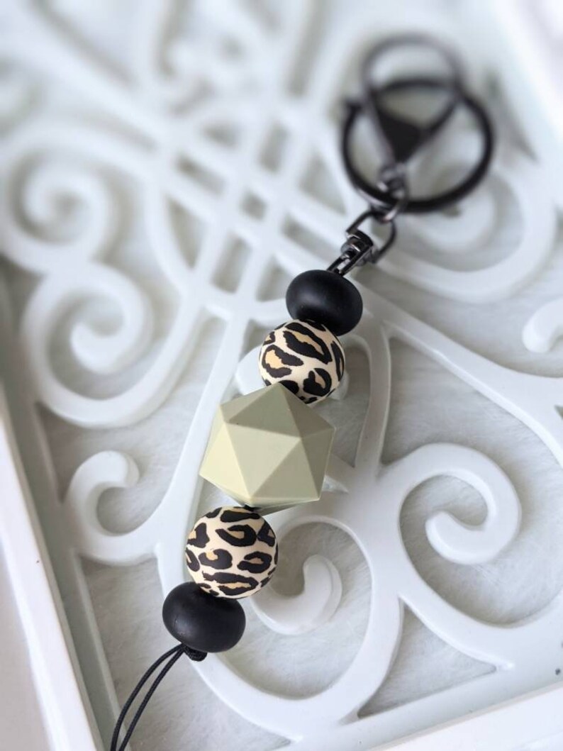 Leopard Print Keychain Green and Leopard Silicone Bead Keychain or Lanyard Leopard Print Lanyard Breakaway Lanyard BPA Free Silicone