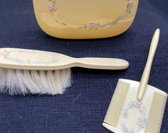 Vintage Infant Comb Brush and Soap Box Set Baby Set