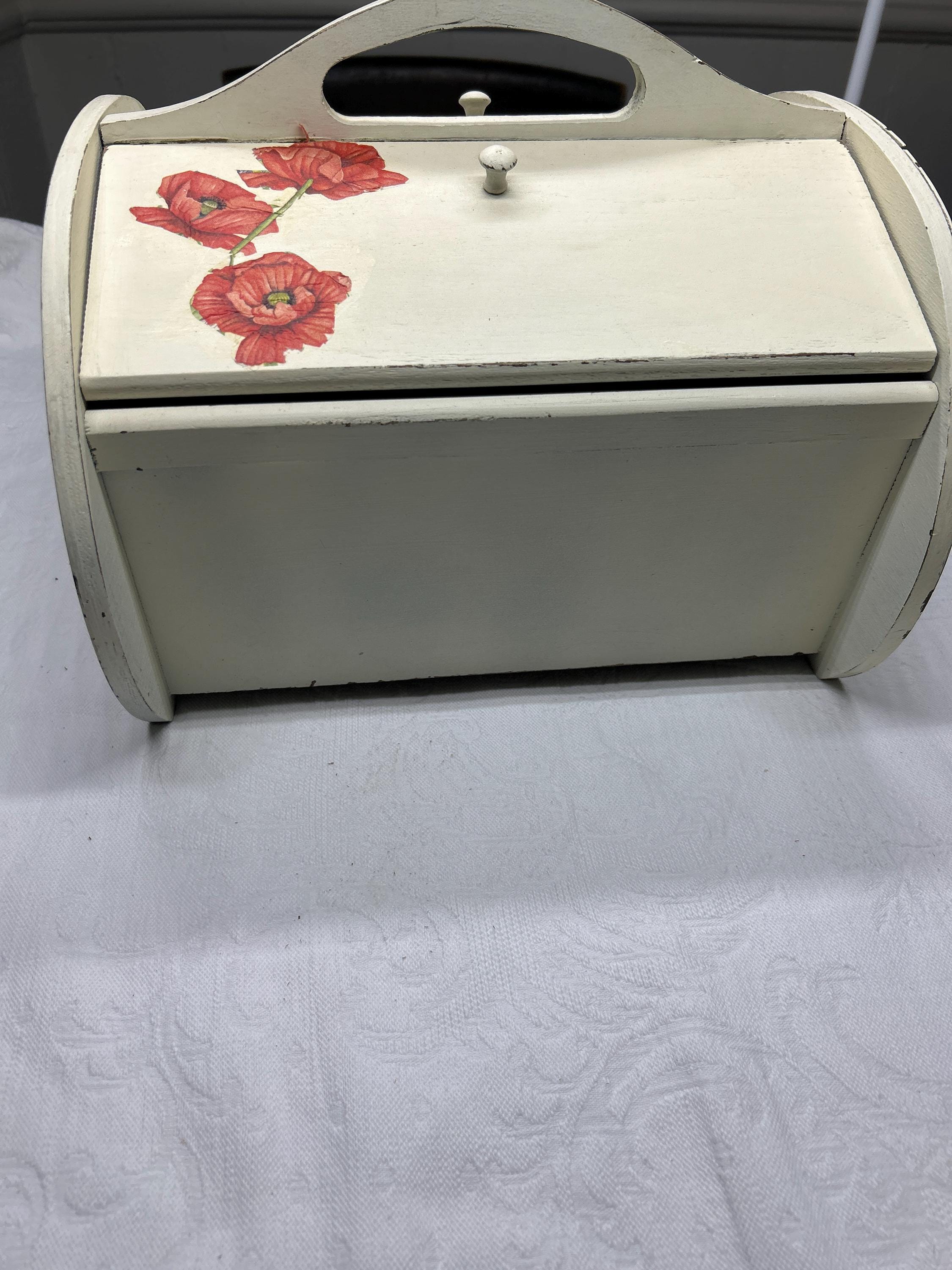 Vintage Shabby Chic Sewing Box Painted Wood With Decoupage Flowers