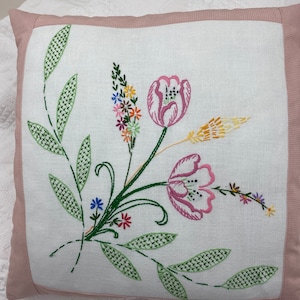 Vintage Linen Salvaged Embroidered Linen Pillow 18 inch