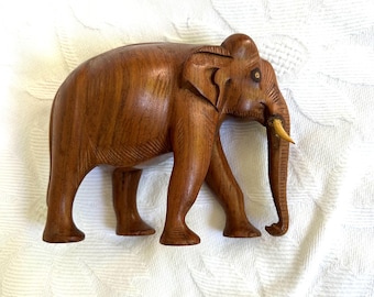 Exotic Wood Carved Elephant with Tusks