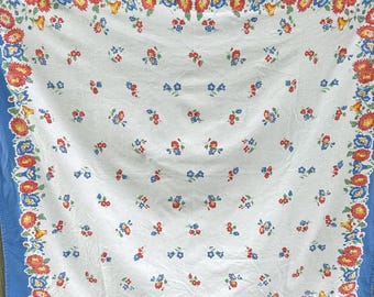 Vintage Blue Floral Tablecloth