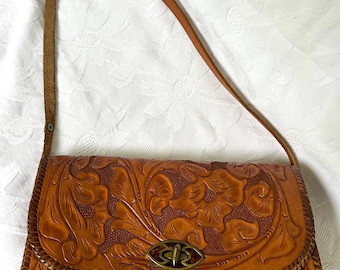 Vintage Hand Tooled Leather Purse Shoulder Crossbody