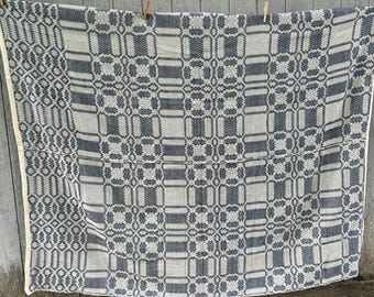 Blue and White Woven Coverlet