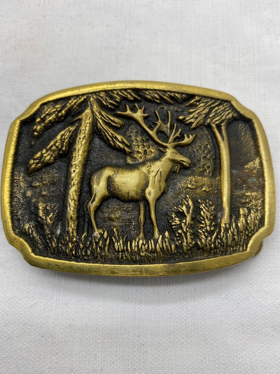 BTS Solid Brass Moose or Buck Vintage Belt Buckle