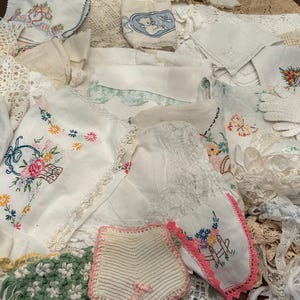 Group of Vintage Linens and Trim for Crafts Cutters