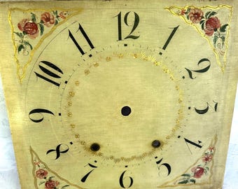 Antique Floral Painted Wood Clock Face