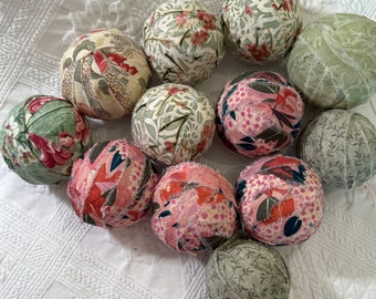 12 Floral Rag Balls Fabric Balls Filler Balls Greens and Pinks