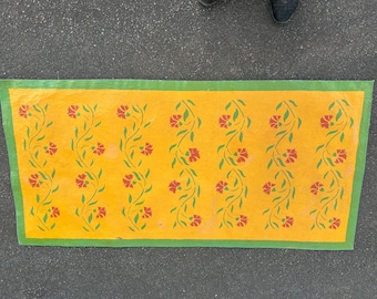 Vintage Hand Painted Floor Cloth Rug Runner