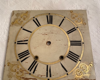 Antique Wood Gold Paint Accented Clock Face