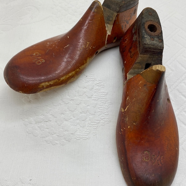 Two antique small wood shoe molds, forms or lasts Children's