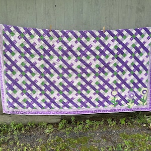 Purple With a Bit of Green Vintage Quilt Butterflies and Florals