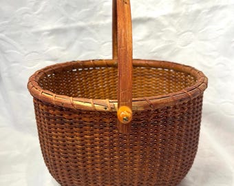 Vintage Nantucket Woven Swing Handle Basket