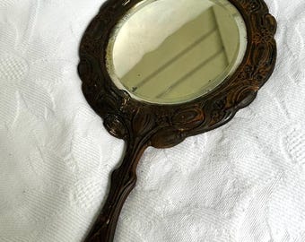 Vintage Cast Iron Hand or Wall Mirror