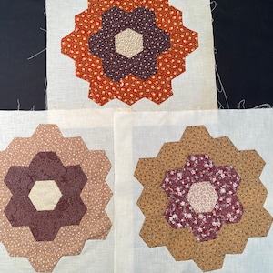 3 Hexagon Vintage Quilt Squares