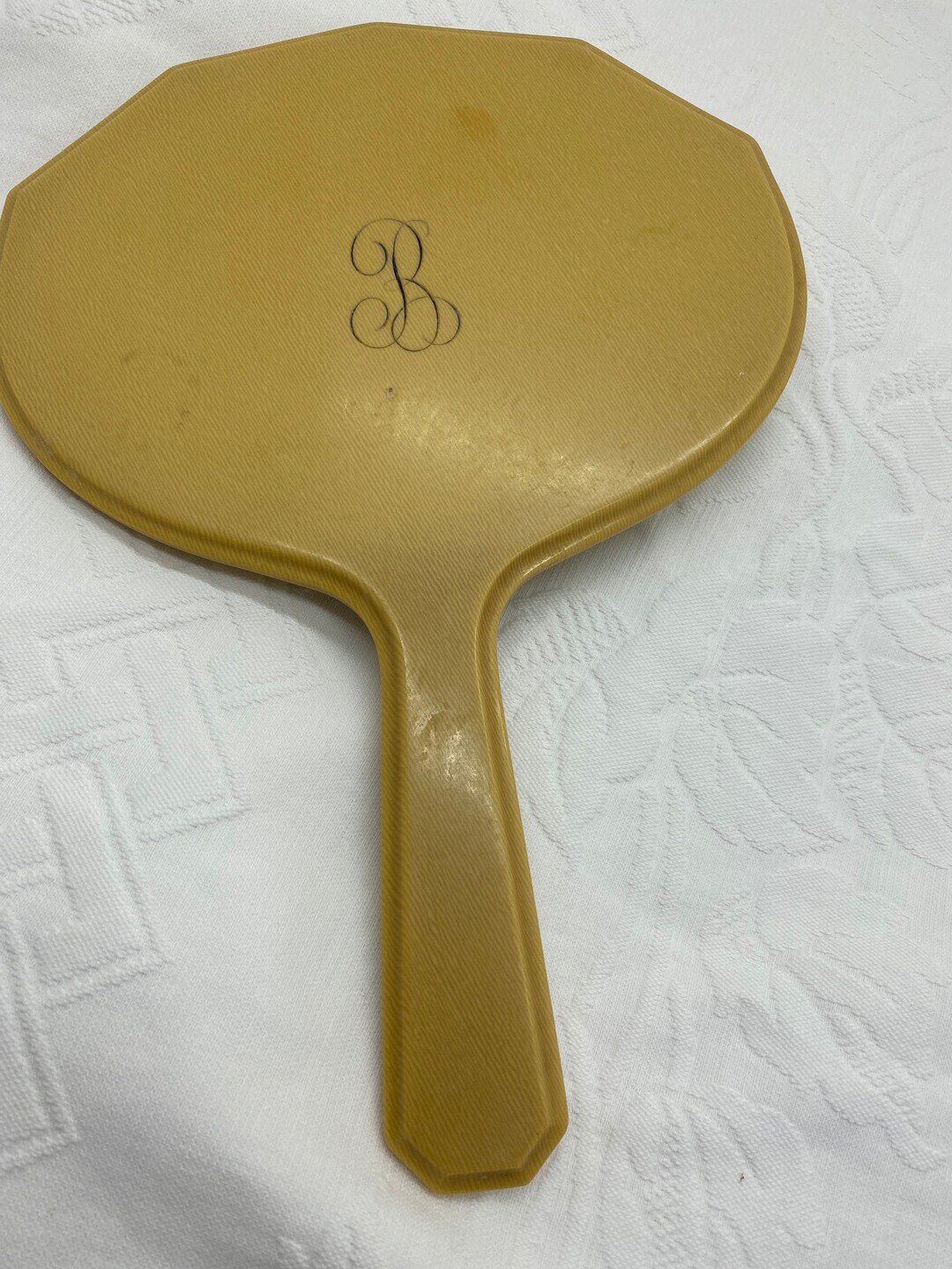 Large Vintage Celluloid Hand Mirror Monogrammed B Etsy