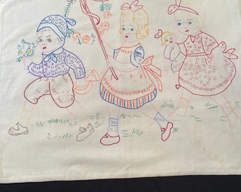 Charming Child’s Embroidered Pillowcase Vintage Linens