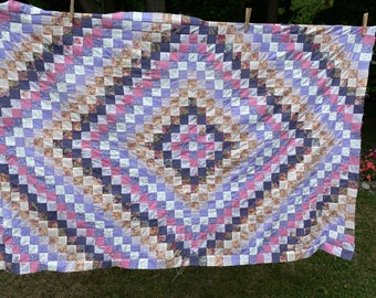 Quilt Top Small Squares Purples and Pinks 63 x 41 inches
