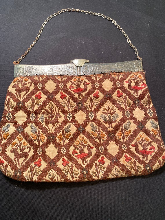 Vintage Needlepoint Purse or Handbag Metal Folding