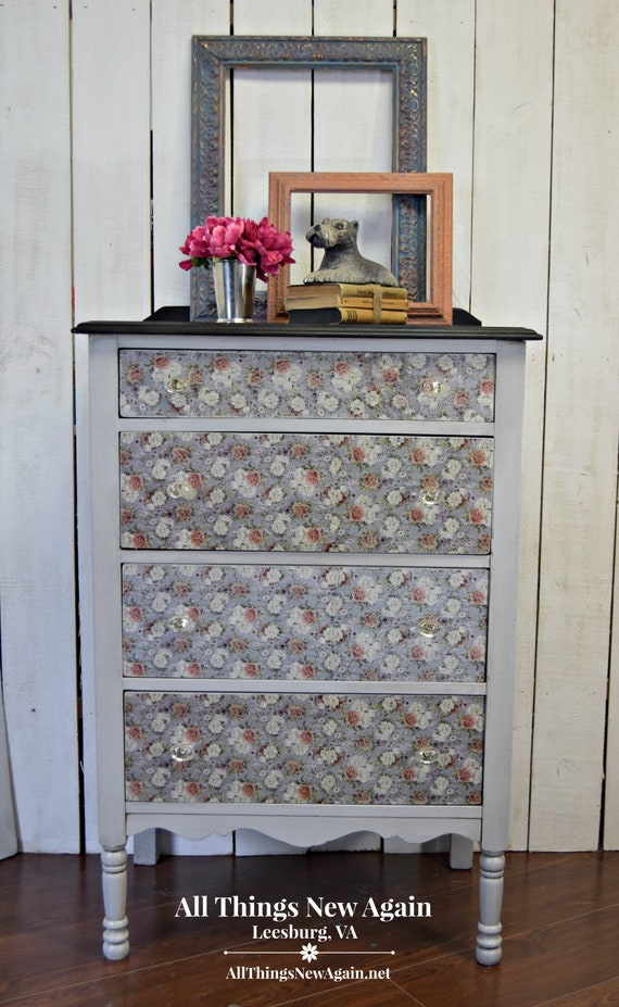 Dresser Painted Gray With Floral Decoupage Chest Of Drawers Etsy