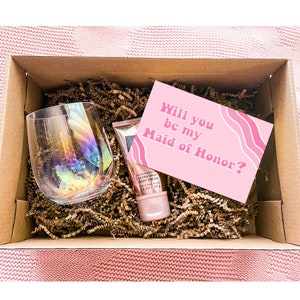 Pink Groovy Maid of Honor Bridesmaid Proposal Card Digital Download
