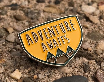 Adventure Awaits Mountains Crest Enamel Pin