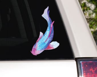 Purple and Blue Watercolor Koi Fish Car Window Full Color Vinyl Decal