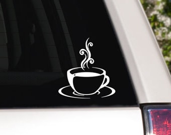 Steaming coffee cup and saucer Car Window Decal