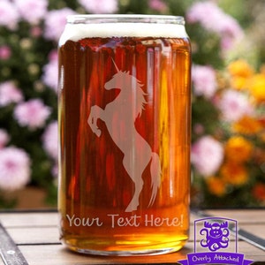 Rearing Unicorn Customizable Etched Beer Can Glass Glassware Gift