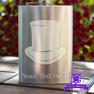 Top Hat Customizable Etched Stainless Steel Flask Barware Gift