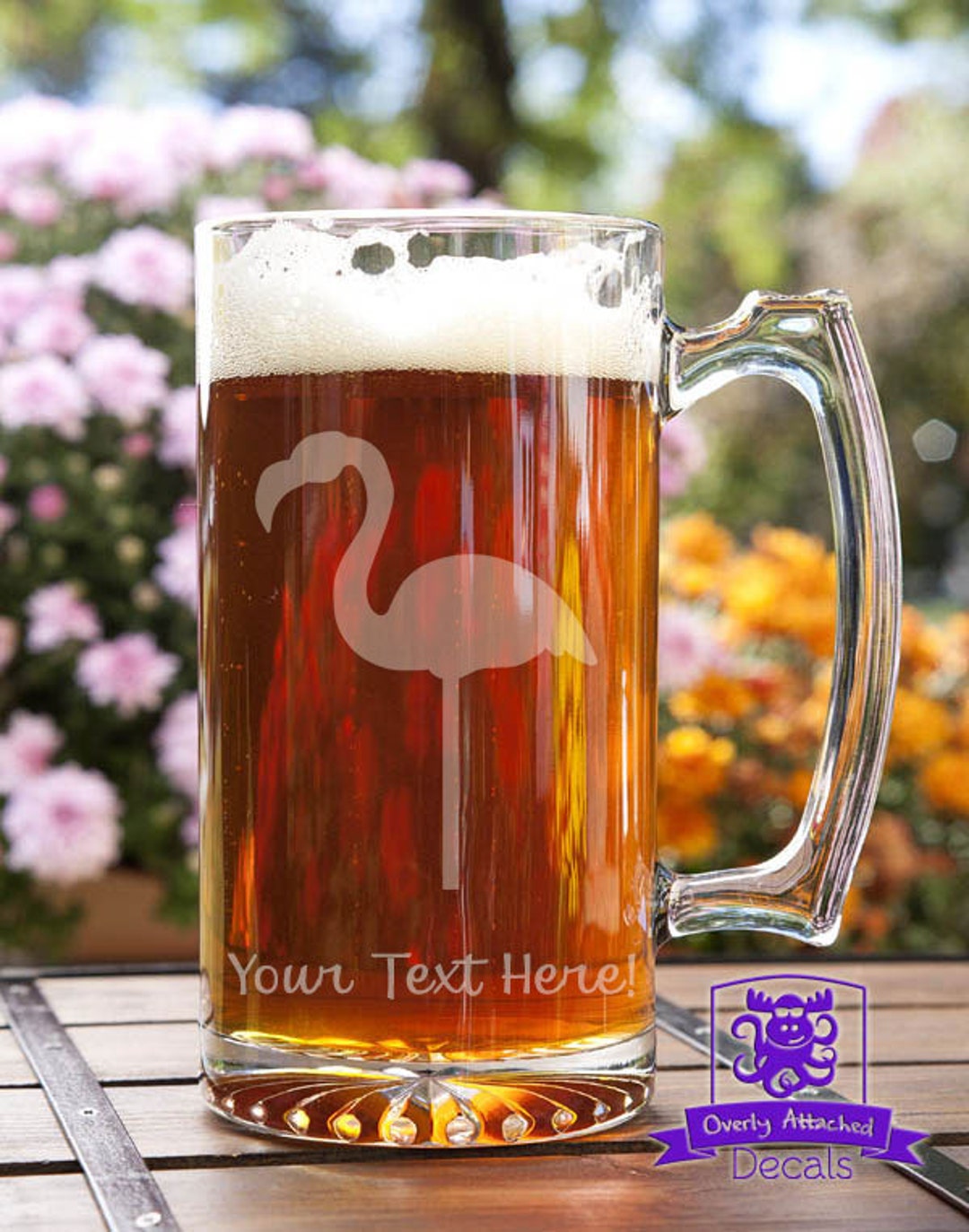 Lawn Flamingo Customizable Etched Glass Beer Stein Mug Glassware Gift Etsy