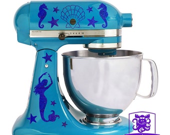 Nautical Mermaid Seahorse Seashells and Starfish Patterned Kitchen Stand Mixer Front & Back Decal Set