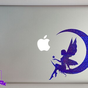 Whimsical Fairy Sitting Upon a Crescent Moon Macbook Laptop Decal