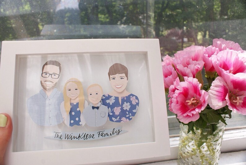 Anniversary Custom Family Portrait FRAMED Personalized and Illustrated Gift for Wedding or Birthday