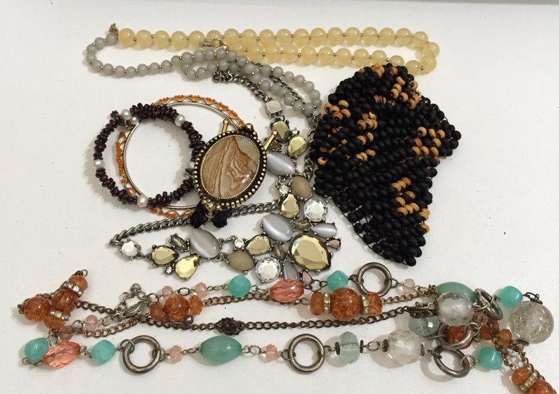 5.8 Pound Lot of Misc Costume Jewelry Wood Amber Cream Red FREE SHIPPING Wear or Repurpose