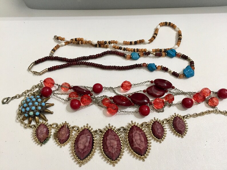 5.8 Pound Lot of Misc Costume Jewelry Wood Amber Cream Red FREE SHIPPING Wear or Repurpose