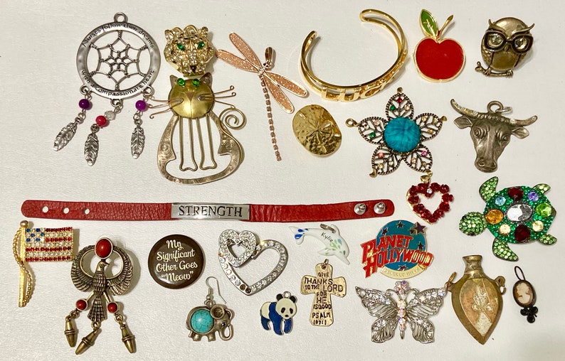 BRIGHTON LUCKY 9.3 Pound Lot Costume Jewelry Brooches Charms Words Animals Holidays