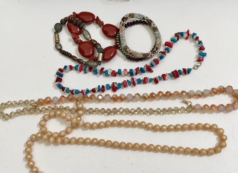 5.8 Pound Lot of Misc Costume Jewelry Wood Amber Cream Red FREE SHIPPING Wear or Repurpose
